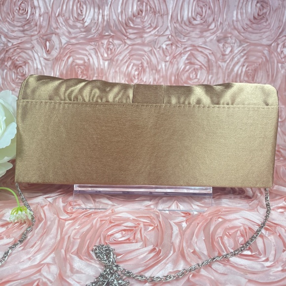 Bijoux Terner Mocha Colored Satin Evening Bag with Bow and Sparkly Details - Picture 4 of 17